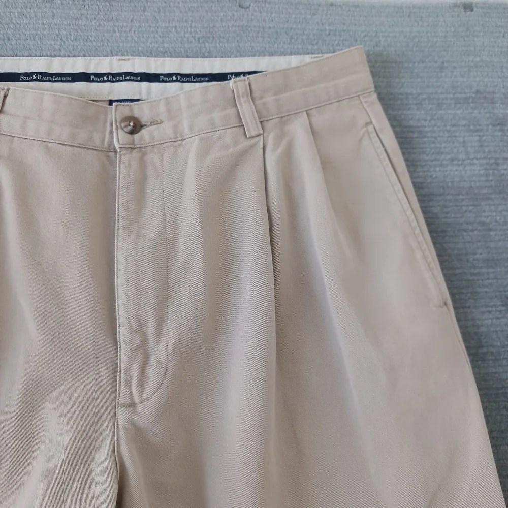 Vintage‎ Polo Ralph Lauren Pleated Pants Mens 33x30 Beige Straight Leg Classic